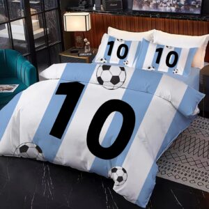 Generic Down blue and white football striped quilt cover set in Twin size suitable for adult children's bedroom home bedding 1*quilt cover 2*pillowcase. Dream chasing football lover gift, ZIJLYB24846