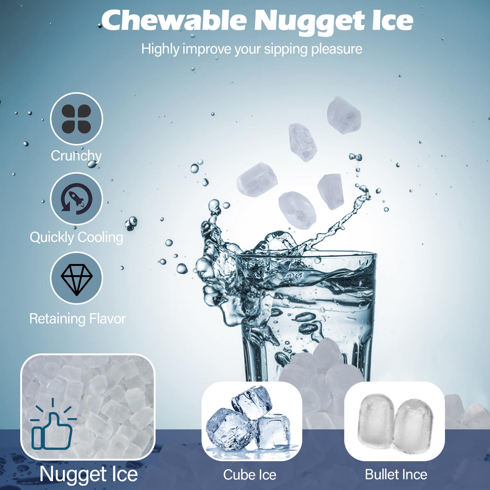 ARLIME Nugget Ice Maker Countertop, 56 lbs/24 H Pepple Chewable Ice Making Machine w/Self-Cleaning System, Self-Dispensing Pellet Ice Machine w/ 0.63 gal Water Tank for Home & Kitchen