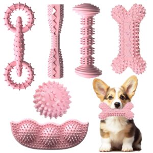 iyoway puppy toys, 6 pack puppy chew toys, puppy & small dog chew toys for teething, soft durable interactive puppy teething toys set (pink)