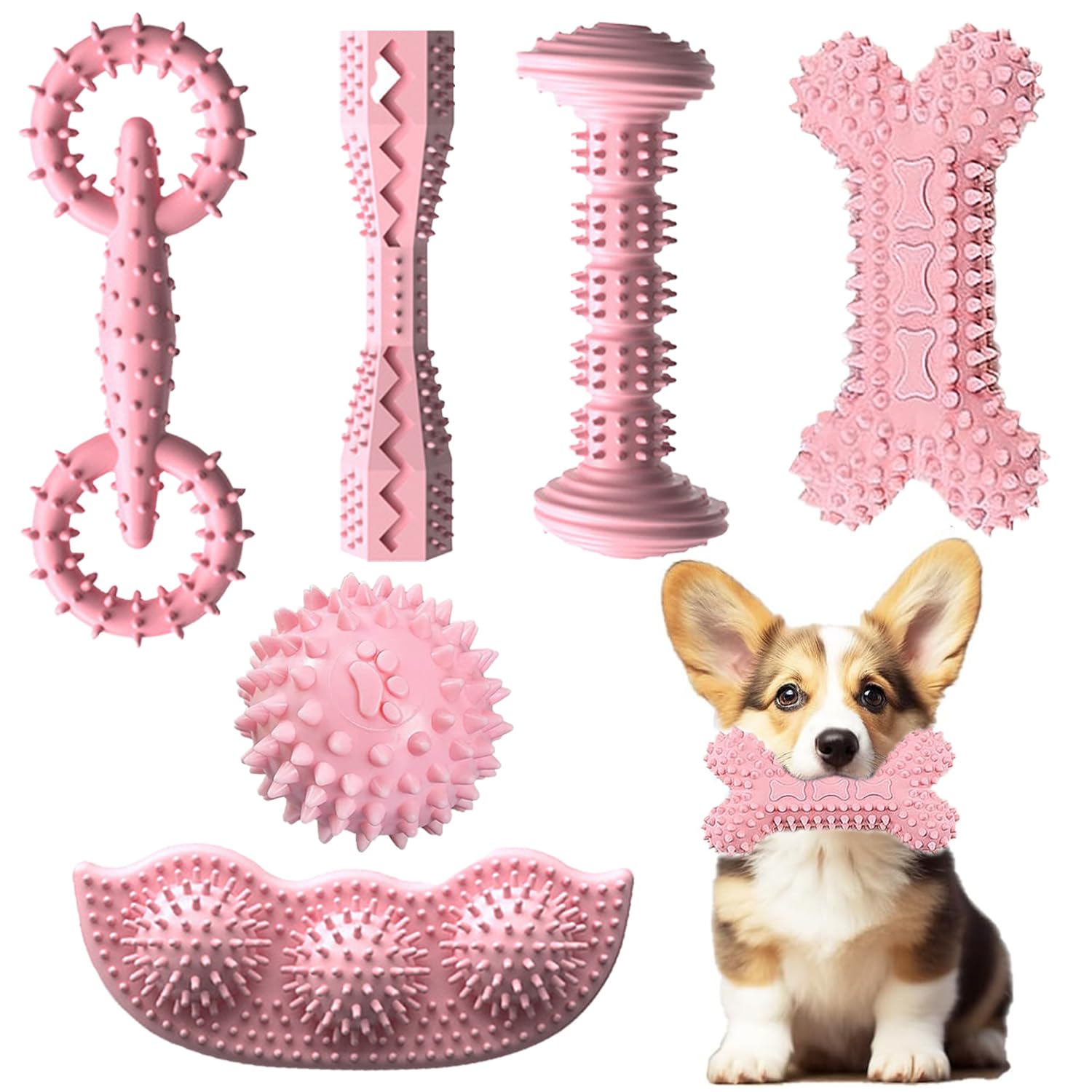 iYoway Puppy Toys, 6 Pack Puppy Chew Toys, Puppy & Small Dog Chew Toys for Teething, Soft Durable Interactive Puppy Teething Toys Set (Pink)