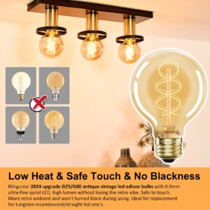 Dimmable G25 Globe LED Edison Light Bulbs 60W Equivalent, 4 PACK E26 LED Edison Bulbs 6W Equal 60 Watt Incandescent Bulb, 2200K Amber Warm G25/G80 Antique Spiral LED Decorative Light Bulbs, 90+ CRI