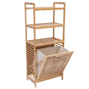 Laundry Basket Tilted Out Linen Basket Bamboo Freestanding Laundry Basket, Laundry Basket Bamboo Bathroom Cabinet,4-Tier Shower Shower Rack, Bathroom Living Room Bedroom Storage Laundry Rack