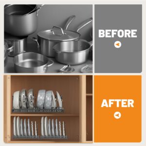 Dntorx Pots and Pans Organizer Under Cabinet, Expandable Pan Organizers Inside Cabinet with 10 Adjustable Compartment Pot Lid Organizer Kitchen Cabinet Organizer for Cookware, Frying Pans, Pot Lids