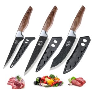 xzzwll chef knife set, 3 pieces kitchen knives with sheath, 7” chef knife 6” cleaver knife and 5.5” boning knife - ergonomic handle with anti-corrosion blade