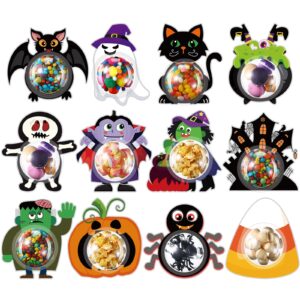 sinload 48 pcs halloween candy holder cards with plastic shaker domes halloween greeting cards diy crafts for goodie bags stuffers school classroom prizes gifts party favor (candy not included)