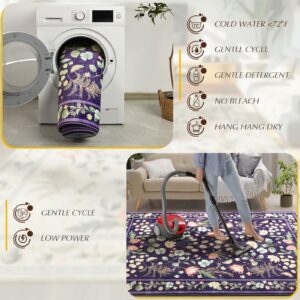 Rtizon Area Rugs for Living Room 5x7 Non-Slip Carpet Washable Boho Rug Vintage Low Pile Carpet Print Home Rugs for Bedroom Kids Room Playroom Dining Room Home Office Farmhouse,Purple