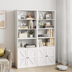 CABIHOME Farmhouse Bookcase with Doors 71.4in Tall Bookshelf 11.8in Depth Display Storage Shelves Industrial Bookcases Wooden 6 Shelf Bookshelves for Bedroom, Living Room, Home Office