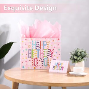 Bobobag 13" Large Gift Bag with Tissue Paper and Greeting Card ，Happy Birthday gift bags for Girls