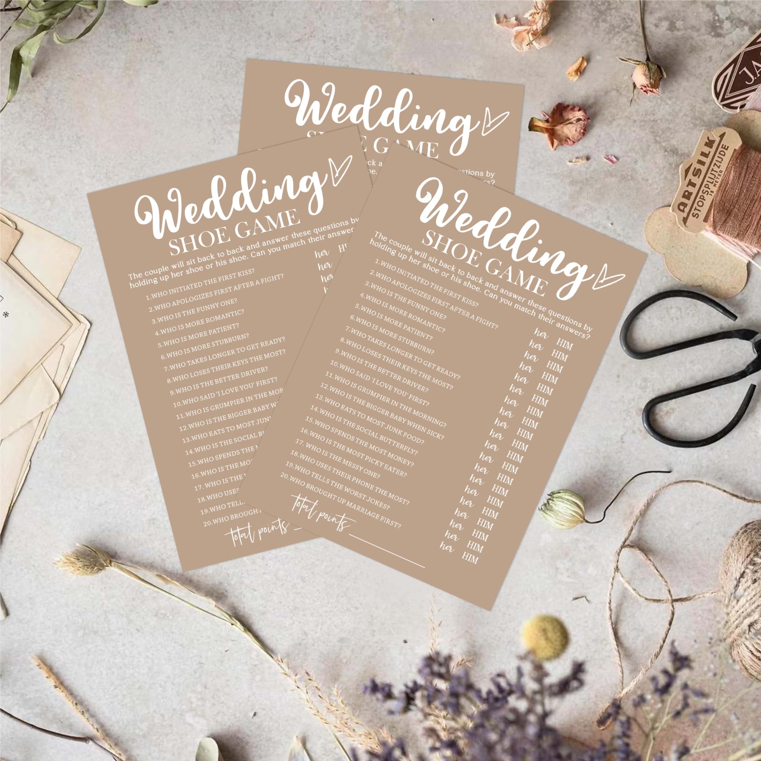 Buildinest Brown Theme Bridal Shower Games 25 Guests, Wedding Shoe Game Bridal Games, Wedding Advice Cards, Wedding Games for Reception, Bride Groom Wedding Bachelorette Engagement Party Supplies-E04