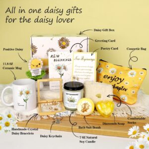 Extrogif New Beginning Gifts for Women - Daisy Coffee Mug, Candles, Positive Crochet Flowers & More, Encouragement Gift Box for Graduation, Coworker Farewell Leaving, Goodbye, Going Away, New Job