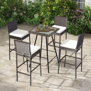 RELAX4LIFE Outdoor Bar Stools Set of 4 - Wicker Rattan Patio Barstools Tall Chairs w/Back, Footrest, Seat Cushions & Metal Frame, 400LBS Weight Capacity, 30’’ Counter Height Bar Stools for Garden (2)