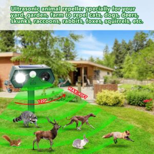 2024 Solar Ultrasonic Animal Repellent Outdoor Cat Deterrent with Motion Sensor for Deer Squirrel Cat Dog Skunk Rabbit Raccoon, Deer Repellent Devices Skunk Repellent for Yard Garden, 4 Pack