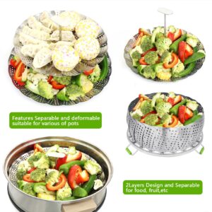 VOGARB Vegetable Steamer Basket,2 Layer Kitchen Baskets Capacity for Food Cooking,Stainless Steel Collapsible and Expandable,Large&Small Separably to Fit Various Size Pot