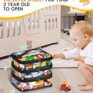 MISSLO 3-Layer Storage Organizer with 3 Manual Pockets Clear Storage Bag for Puzzles, Bricks, Building Blocks, Crafts (Black)