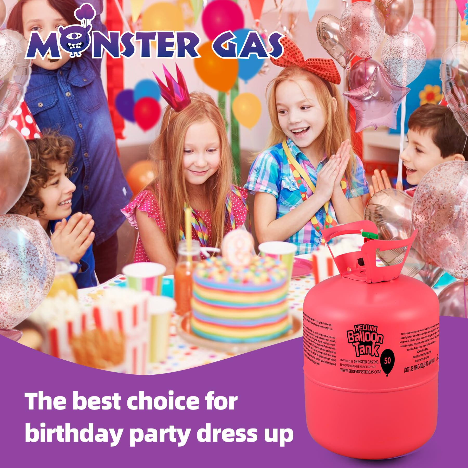 Monster Gas 22L Helium Tank For Balloons At Home, Balloon Helium Tank Up To 100 Latex Balloons, Small Helium Tanks, Attachment: 50 9" Latex Balloons+3 White Ribbon