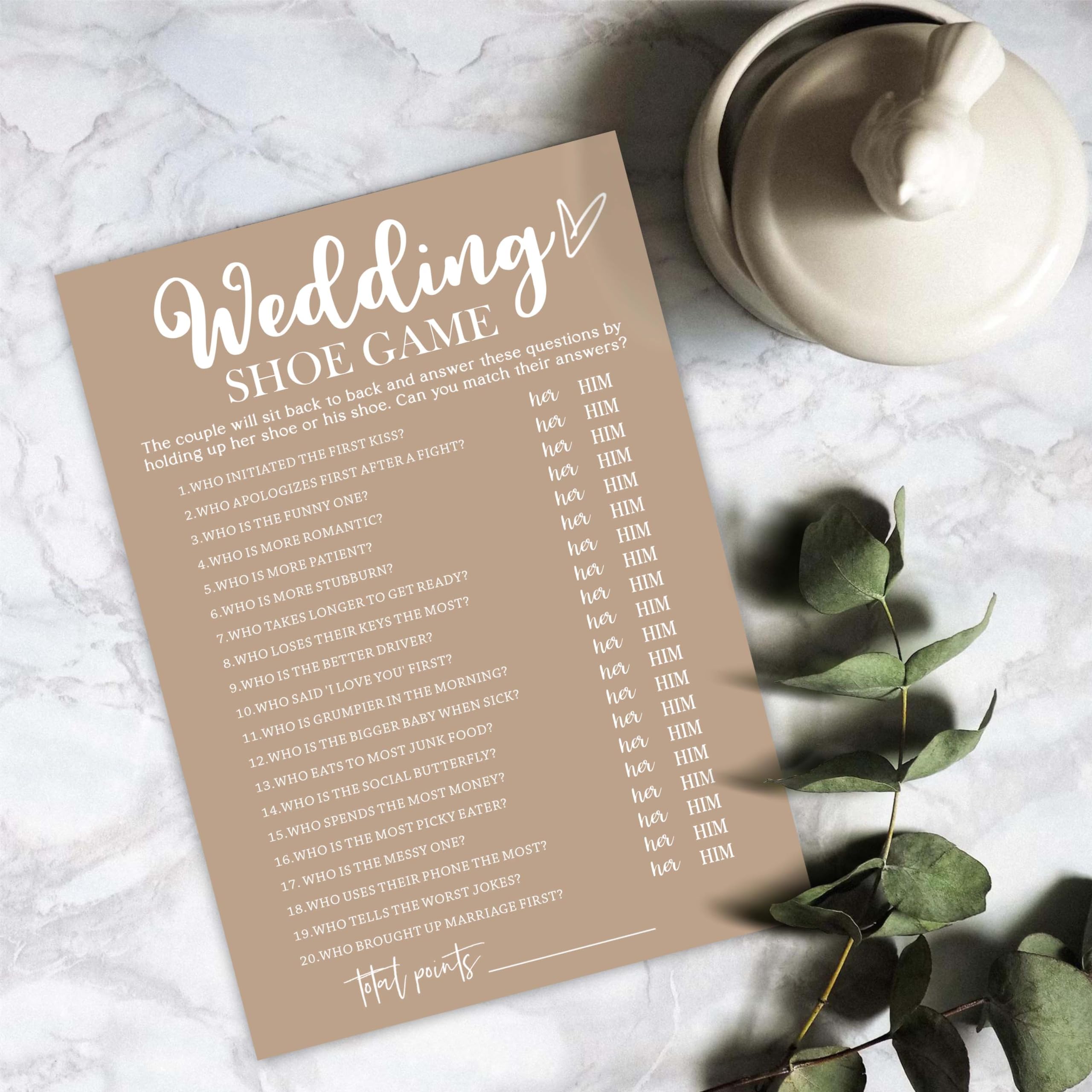 Buildinest Brown Theme Bridal Shower Games 25 Guests, Wedding Shoe Game Bridal Games, Wedding Advice Cards, Wedding Games for Reception, Bride Groom Wedding Bachelorette Engagement Party Supplies-E04