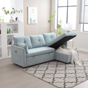 SmartEdge 81'' L Shaped Convertible Sleeper Sectional Sofa with Storage Chaise, Modular Corner Couch Lounge Sleeper Sofa with Pull Out Bed, Comfy Couches for Living Room, Bedroom, Mint Green