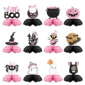 12 pcs pink black halloween baby shower decorations little boo halloween honeycomb centerpiece table decor 3d double sided table topper for baby shower gender reveal birthday party supplies