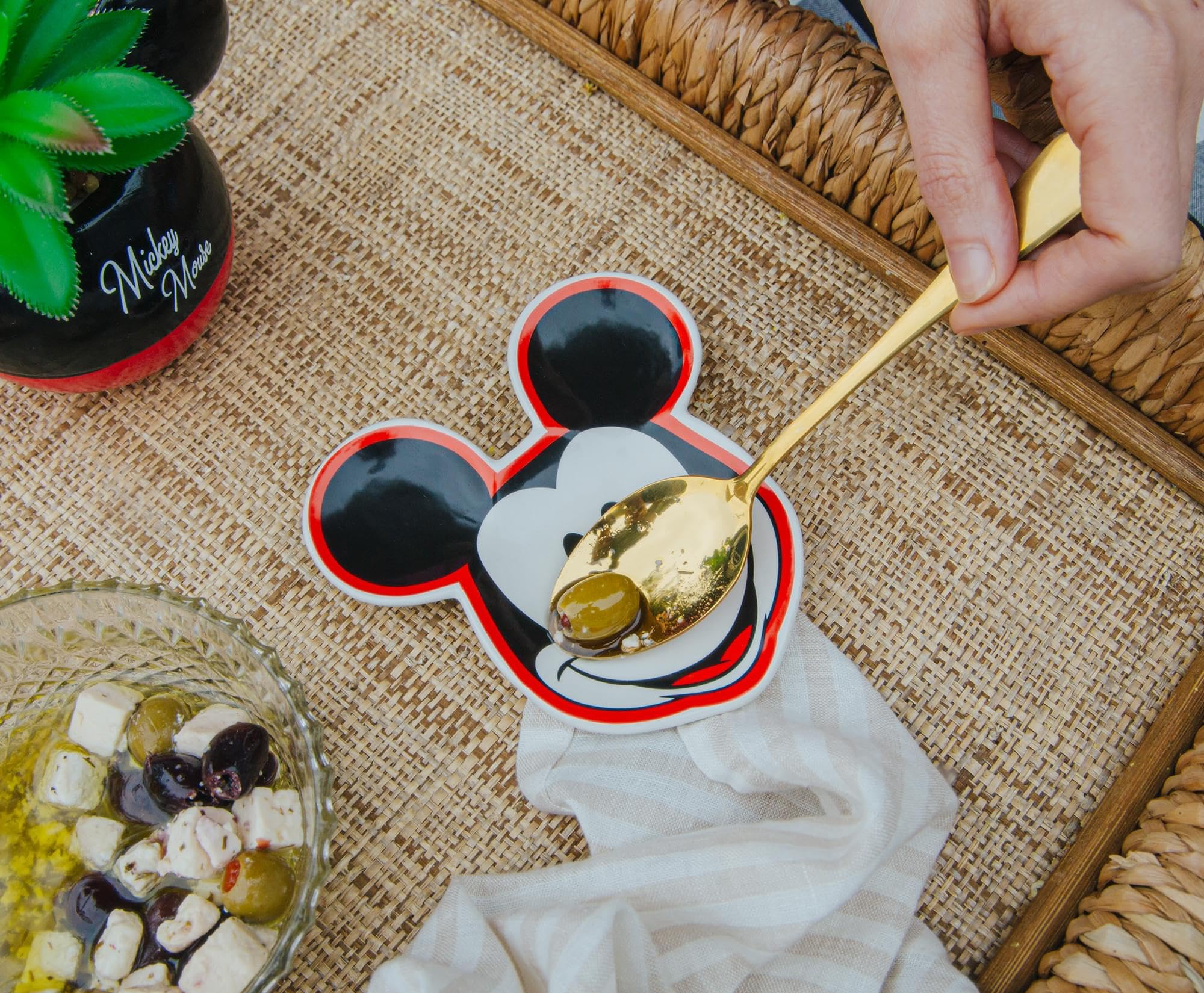 Disney Mickey Mouse Sculpted Ceramic Spoon Rest Holder | Kitchen Organizer For Utensils To Keep Countertop Clean