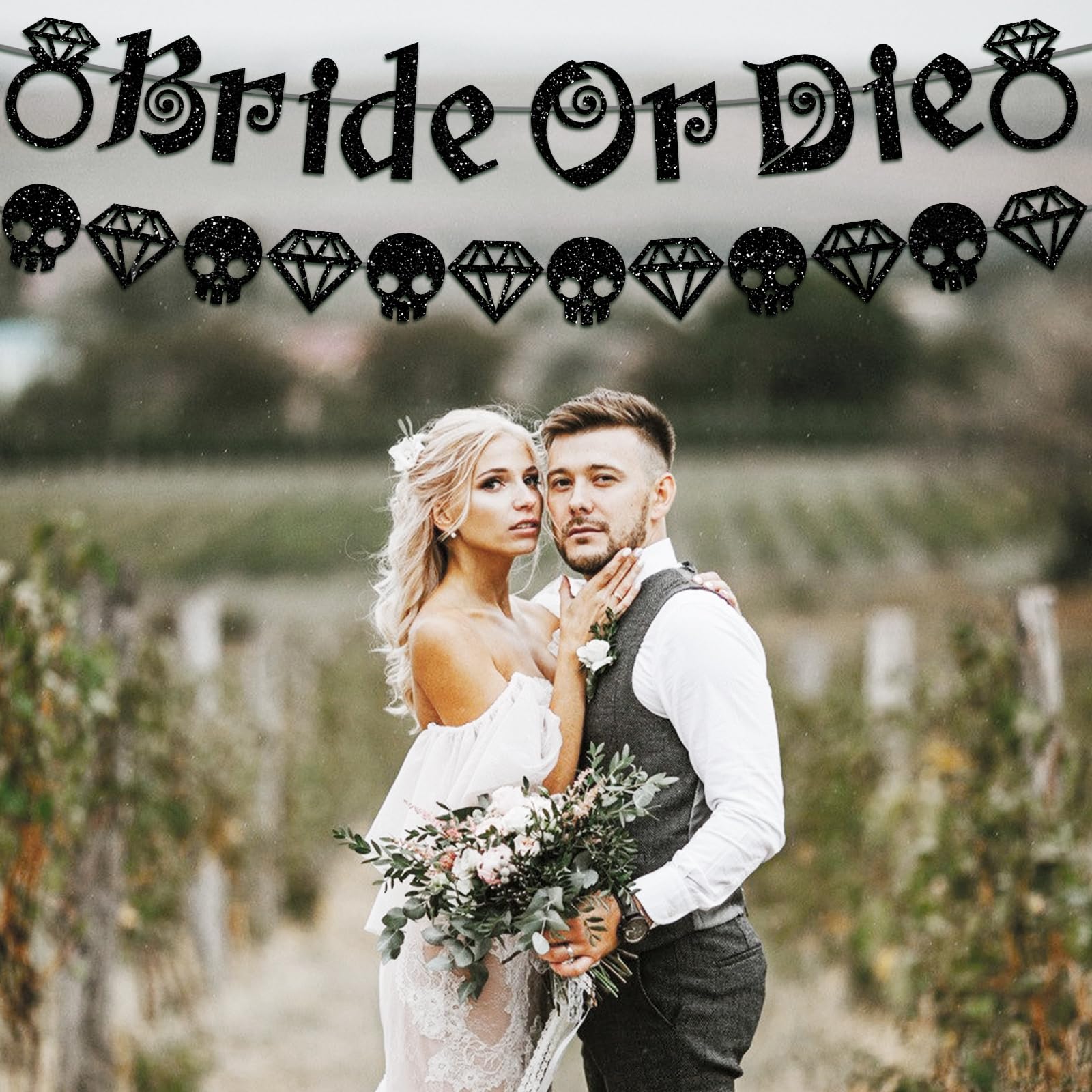 Generic Bride or Die Bachelorette Banner Party Decorations,Till Death Do Us Party,Black Glitter letters Bachelorette Party Decor Banner,Funny Wedding Engagement,Bridal Shower Party Decorations