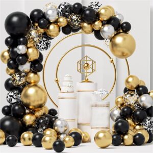 160PCS Glod Sliver Black Confetti Balloons Arch Garland Kit for Birthday Graduation Baby Shower Wedding Party Supplies Decoration (Gold Silver Black)