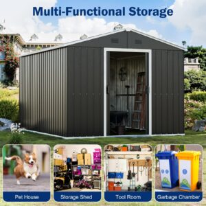 WELYAS Outdoor Metal Storage Shed 10x8FT, Outside Sheds Storage with Double Lockable Doors & Air Vent, Large Tool Sheds House for Garden Patio Lawn Backyard to Store Bikes,Lawnmower,Garage, Gray