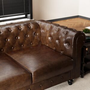 DOOSOODAA Chesterfield PU Leather Couch 3 Seater Sofa, 89" Modern Luxurious Large Button-Tufted Sofa Couch, Home Upholstered Sofa Deep Seat Couch for Living Room Furniture Brown