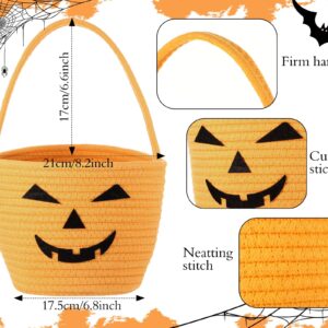 Teenyyou Halloween Trick or Treat Basket with Handle Cute Halloween Bucket Cotton Rope Woven Candy Bag Pumpkin Witch Cat Pig Storage Basket for Halloween Party Favor(3 Packs,Mixed Style)