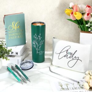 Funnymoom 6 Pcs Boss Day Gift Set Lady Appreciation Day Thank You Gifts for Women 20 oz Aesthetic Boho Flower Sign Tumbler Tote Bag Makeup Bag A6 Notepad with 3 Ballpoints Best Boss Ever Gift (Green)