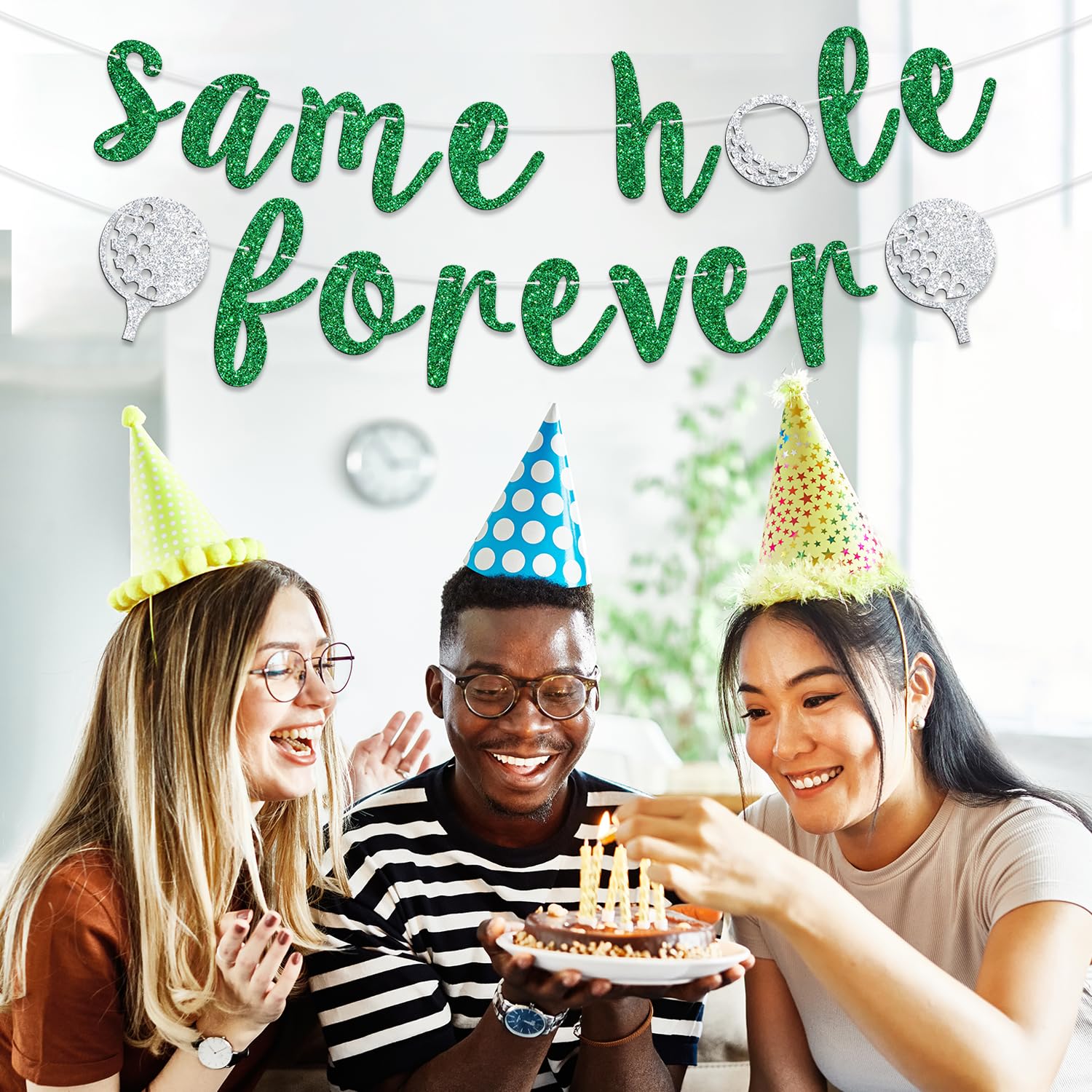 Same Hole Forever Banner, Funny Bachelorette Party Hanging Sign, Golf Theme Bachelor Bridal Shower Engagement Wedding Party Sign Decoration Supplies, Green Glitter