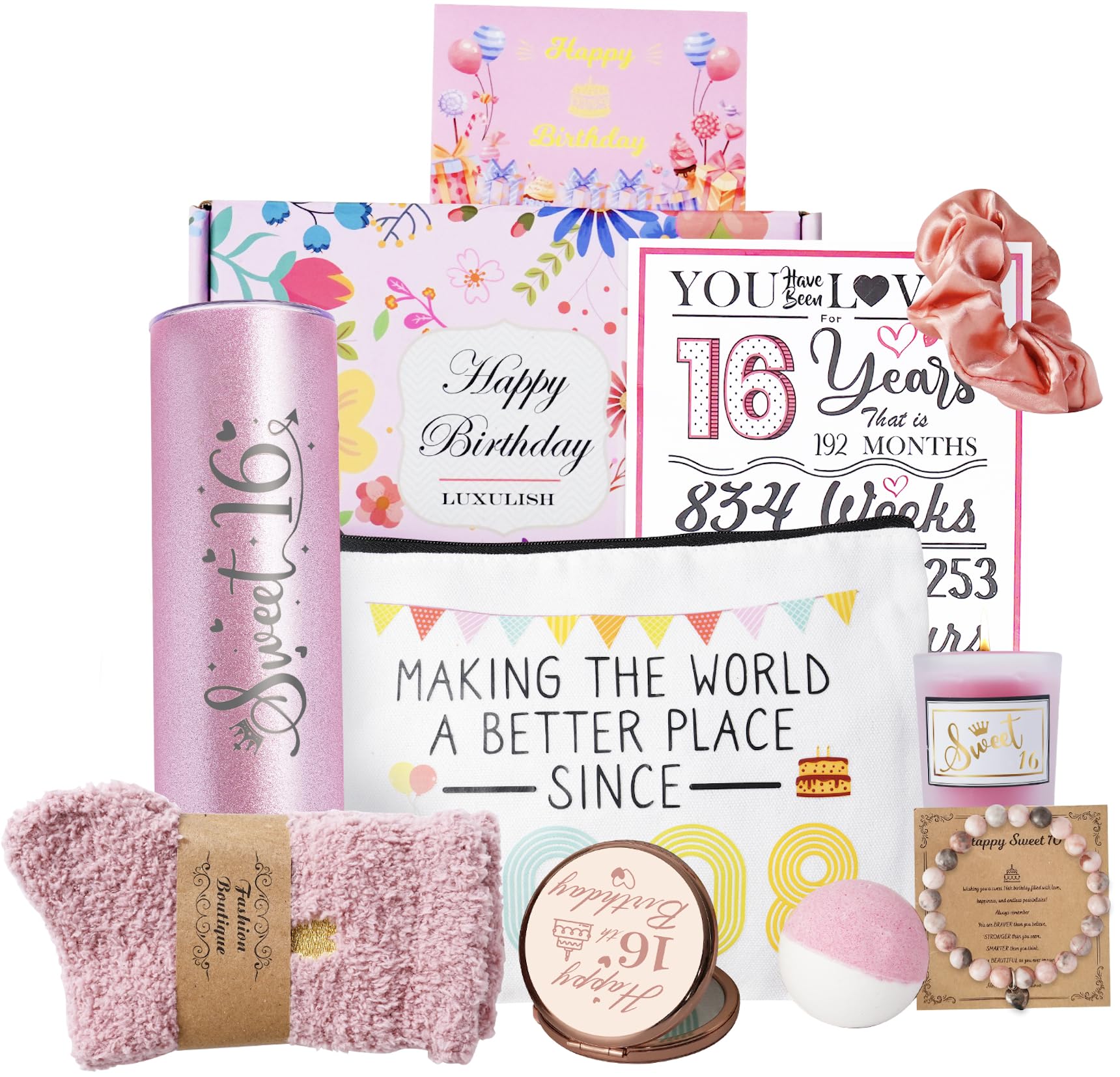 LUXULISH Sweet 16 Gifts for Girls, 16th Birthday Gifts for Girls, Unique 16th Sweet Sixteen Gifts for Daughter, Niece, Granddaughter, Sister, Friend, Birthday Gifts for 16 Year Old Girls