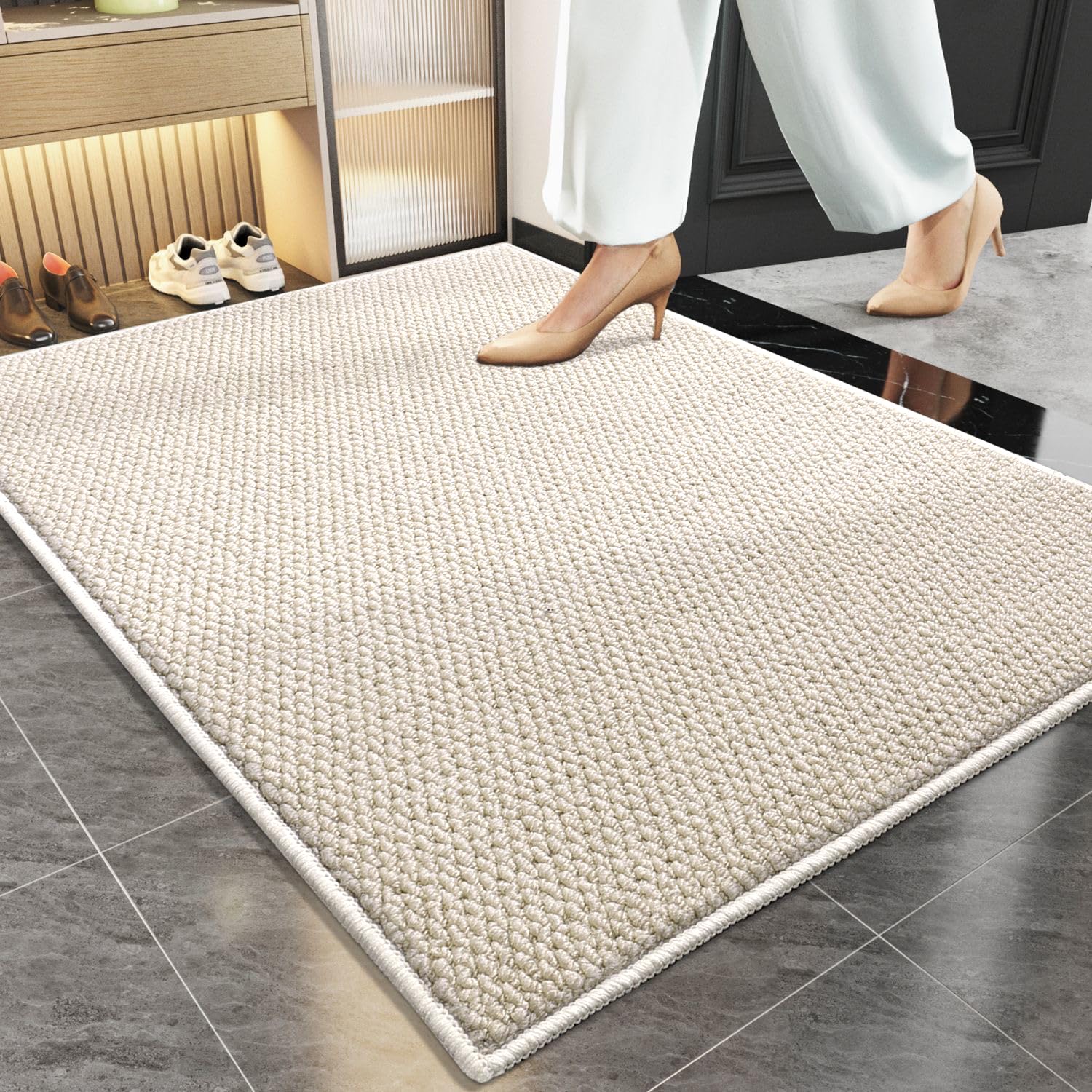 Yancorp 2'x3' Small Area Rug Beige White Berber Rug Indoor Door Mat Entrance Entry Way Rug Non-Slip Doormat No Shed Jute-Look Rugs Patio Porch Washable Rugs