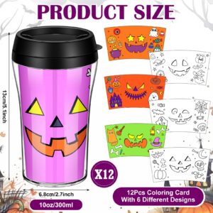 Yiyiring 12 Set Halloween Color Your Own Cups 10 oz Jack O Lantern Panting Cups Craft Halloween DIY Plastic Mug Crafts Halloween Party Gifts Supplies Home Project Activities