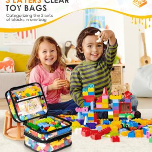 MISSLO 3-Layer Storage Organizer with 3 Manual Pockets Clear Storage Bag for Puzzles, Bricks, Building Blocks, Crafts (Black)