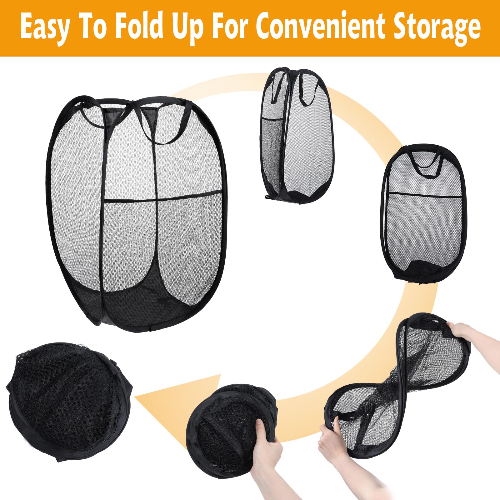 Sibba Pop Up Hamper Mesh Laundry Bag Foldable Basket Travel Black Hamper Pocket Cloths Storage with Handles Large Pop Up Hamper Portable Laundry Organization for Laundry Room Bathroom Dorm