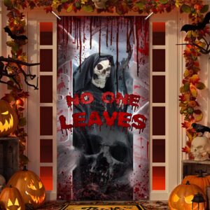 avezano halloween door decorations scary killer skull halloween door cover bloody handprints halloween banner decorations indoor outside