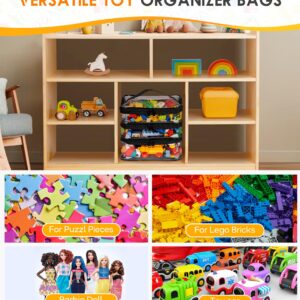 MISSLO 3-Layer Storage Organizer with 3 Manual Pockets Clear Storage Bag for Puzzles, Bricks, Building Blocks, Crafts (Black)