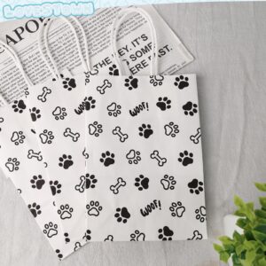 LovesTown 24PCS Candy Bags, Animal Party Favor Paw Prints Gift Bags with Handles Paper Retail Grocery Bags for Dog Pet Themed Party 5.5 x 2.8 x 7.9 inch