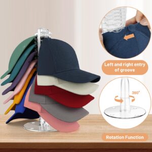 ZDDGNN Hat Stand for Baseball Caps，Hat Holder Organizer No Install Acrylic Hat Racks Display Storage for 24 Baseball Caps,Rotatable Cap Organizer Hat Racks for Bedroom, Closet, Dresser, Clear