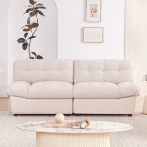 howjoe 80" chenille cloud deep seat overstuffed couches for living room, cozy comfy cloud sofa with solid wood frame, modern loveseat sofa couch for small spaces, pillow-designed armrest couch, beige