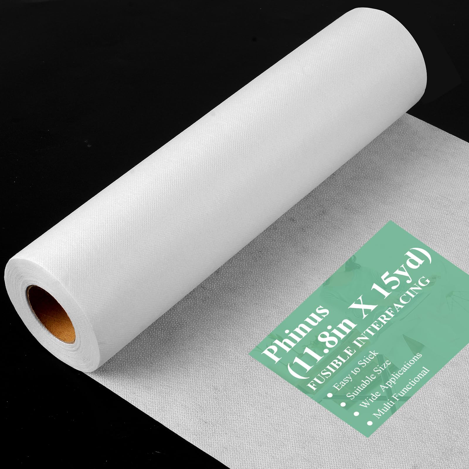 Phinus Fusible Interfacing for Sewing, Medium Weight White 11.8in X 15yd Iron on Interfacing, Fusible Fleece Interfacing for Sewing for Sewing Supplies and DIY Crafts Supplies