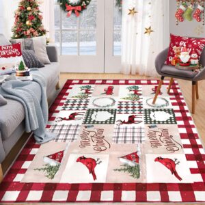 wongs bedding area rug 5' x 7' christmas cardinal washable bedroom rug holiday entryway indoor non-slip mat small throw rugs for kitchen living room low-pile outdoor floor decoration carpet