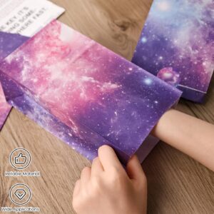 LovesTown 24PCS Party Favor Bags, Space Galaxy Print Candy Paper Bags with Stickers Goodie Treat Bags for Kids Birthday Space Galaxy Party Supplies