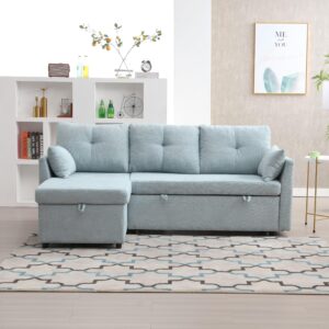 SmartEdge 81'' L Shaped Convertible Sleeper Sectional Sofa with Storage Chaise, Modular Corner Couch Lounge Sleeper Sofa with Pull Out Bed, Comfy Couches for Living Room, Bedroom, Mint Green