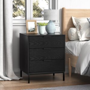 anmytek nightstand with 3 drawers, modern wood night stand for bedroom with storage drawers, black bedside table sofa end side table for dorm small spaces, 15.7”d x 19.8”w x 23.7”h