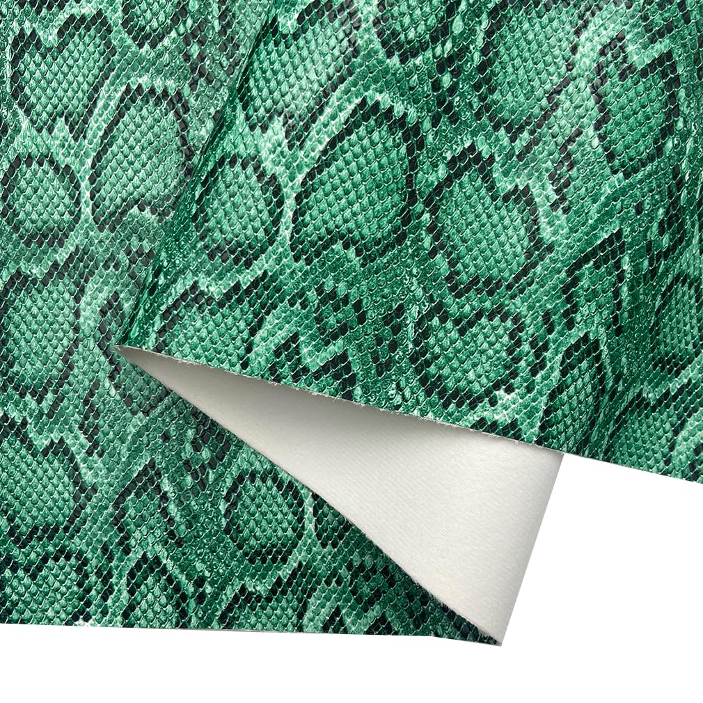 12"x54" Snake Patterned PU Faux Leather,Embossed Snake Textured Faux Synthetic Leather Fabric for Home Decoration DIY Sewing Clothes Project Bows Earrings Making Craft Green