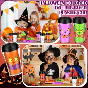 Yiyiring 12 Set Halloween Color Your Own Cups 10 oz Jack O Lantern Panting Cups Craft Halloween DIY Plastic Mug Crafts Halloween Party Gifts Supplies Home Project Activities