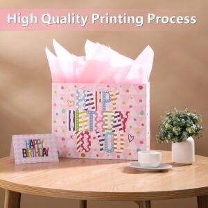 Bobobag 13" Large Gift Bag with Tissue Paper and Greeting Card ，Happy Birthday gift bags for Girls