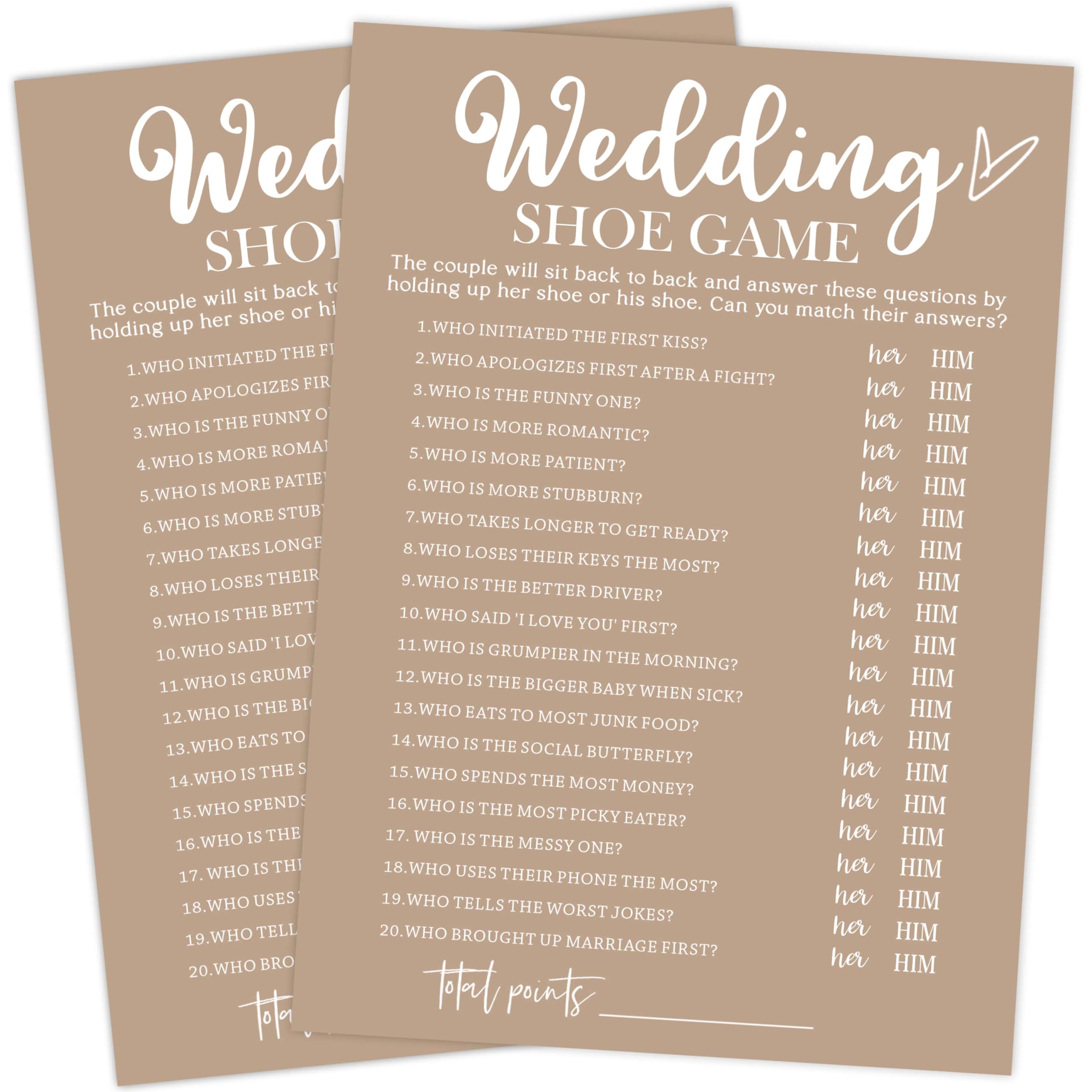 Buildinest Brown Theme Bridal Shower Games 25 Guests, Wedding Shoe Game Bridal Games, Wedding Advice Cards, Wedding Games for Reception, Bride Groom Wedding Bachelorette Engagement Party Supplies-E04