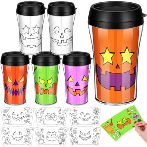 yiyiring 12 set halloween color your own cups 10 oz jack o lantern panting cups craft halloween diy plastic mug crafts halloween party gifts supplies home project activities